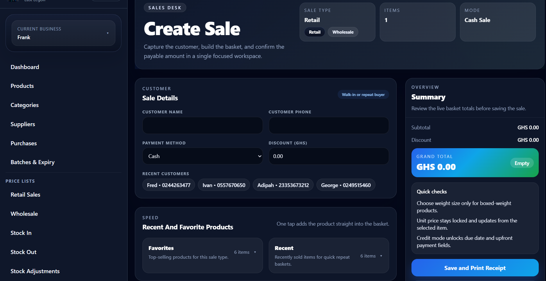 StockFlow provision shop sales desk preview