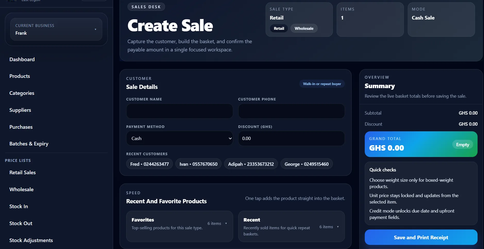StockFlow provision shop sales desk preview